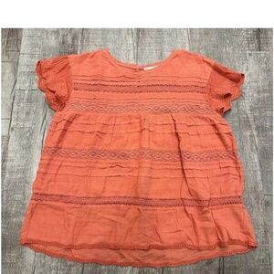 Sundance Aria Embroidered Lace Blouse Cap Sleeves Women's Size Small Coral